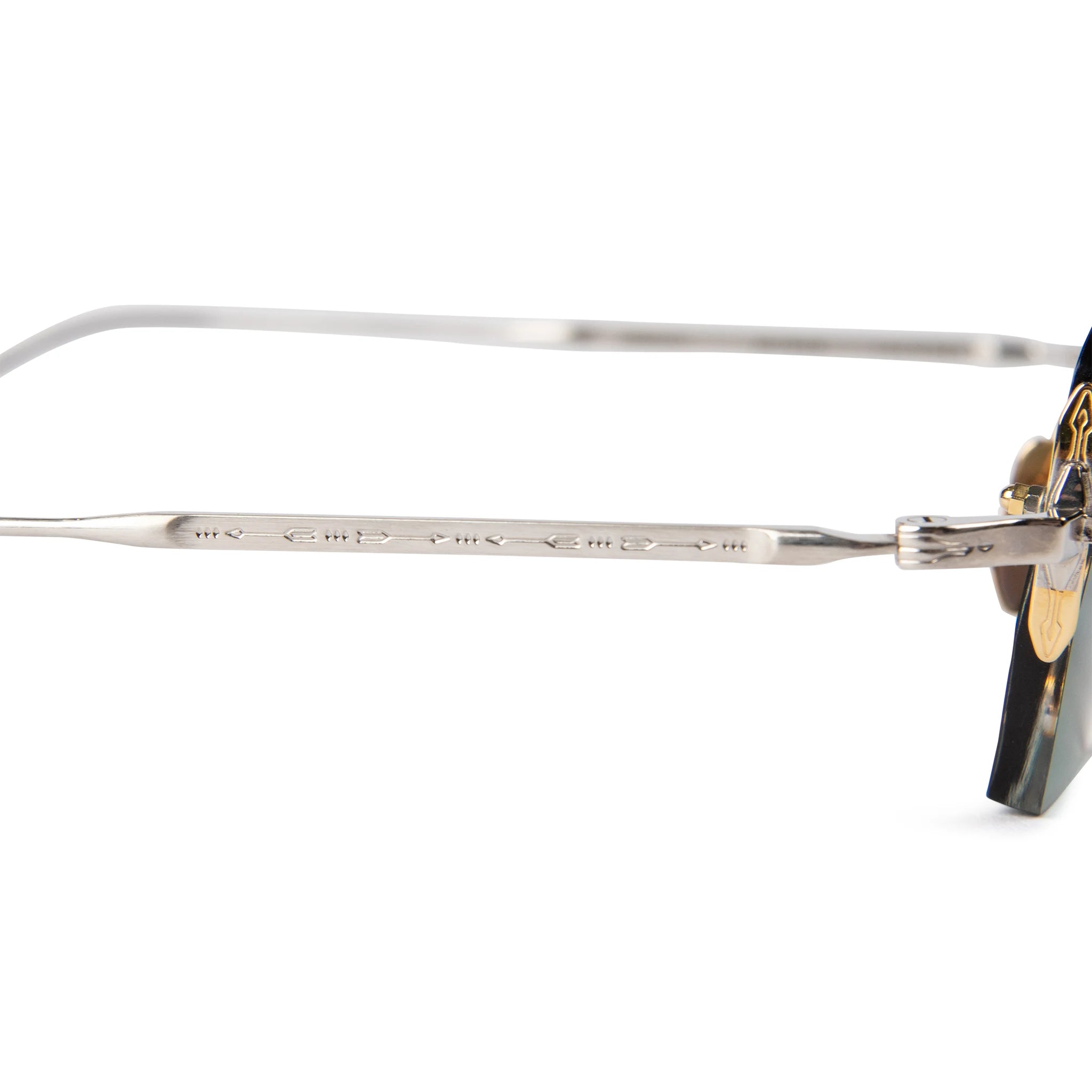 Side detail view of Jacques Marie Mage Oatman Silver Gold Green Sunglasses